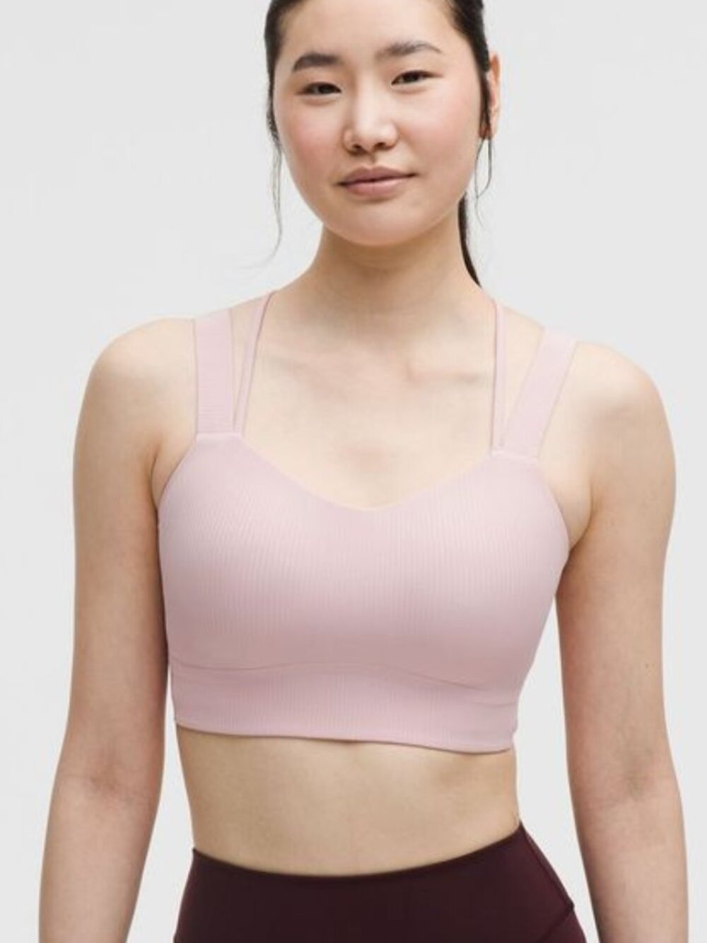 Lululemon Like a Cloud Ribbed Longline Bra D/DD Cup Size 10 Pink Haze EUC